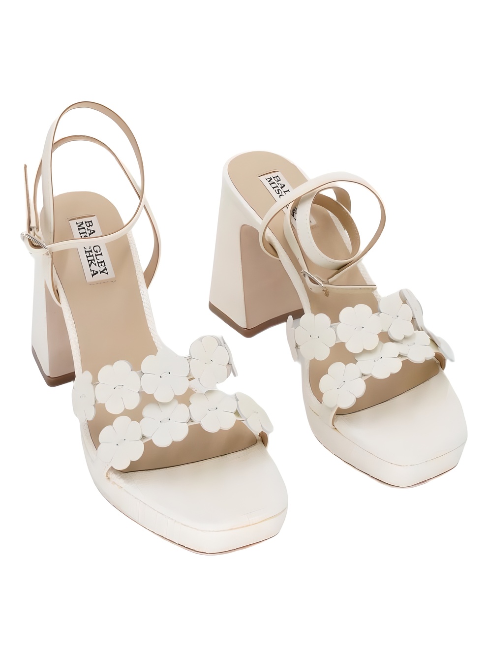 Badgley Mischka Waverly Cream Leather Floral Woven Platform Block Heel Size 8M